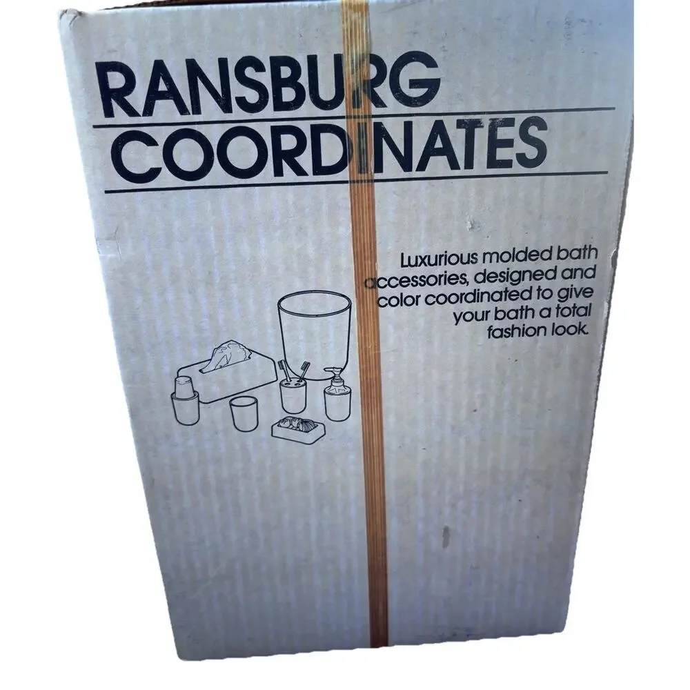 Vintage Ransburg 7pc Bathroom Set Waste Can Tissue Box Soap Holder Cups Mod